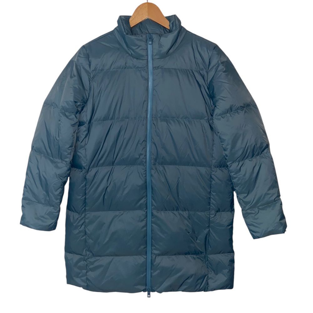 J.Jill NWT Long Puffer Coat Quilted Down Winter Warm Zip Front Bluespruce Medium